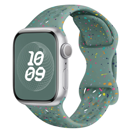 For Apple Watch SE 40mm Hole Style Butterfly Buckle Camouflage Silicone Watch Band(Pine Green) by buy2fix