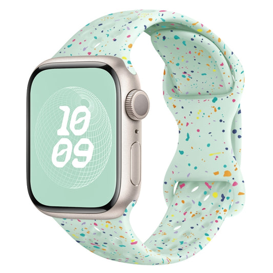 For Apple Watch Series 6 44mm Hole Style Butterfly Buckle Camouflage Silicone Watch Band(Light Mint) by buy2fix