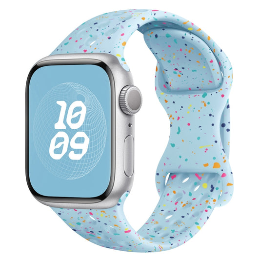 For Apple Watch Series 5 40mm Hole Style Butterfly Buckle Camouflage Silicone Watch Band(Light Blue) by buy2fix