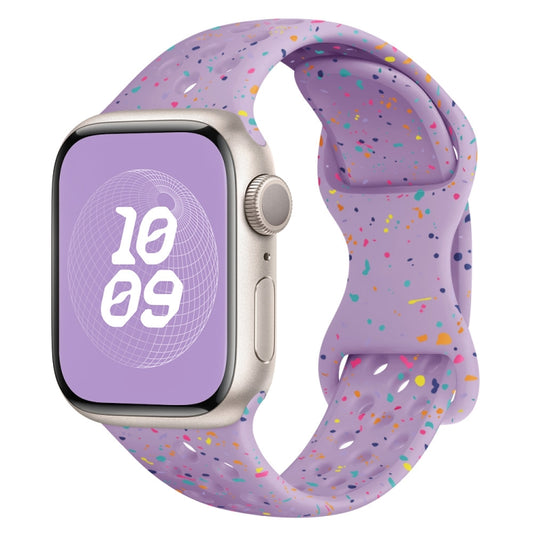 For Apple Watch Series 4 44mm Hole Style Butterfly Buckle Camouflage Silicone Watch Band(Light Purple) by buy2fix