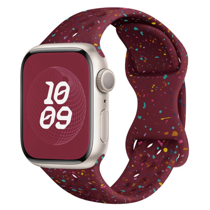 For Apple Watch Series 3 38mm Hole Style Butterfly Buckle Camouflage Silicone Watch Band(Wine Red) by buy2fix