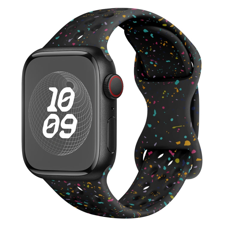 For Apple Watch Series 3 42mm Hole Style Butterfly Buckle Camouflage Silicone Watch Band(Black) by buy2fix