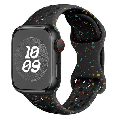 For Apple Watch Series 3 42mm Hole Style Butterfly Buckle Camouflage Silicone Watch Band(Black) by buy2fix
