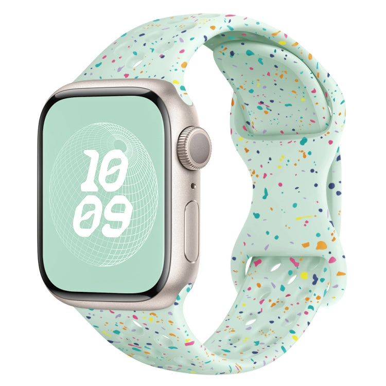 For Apple Watch Series 2 42mm Hole Style Butterfly Buckle Camouflage Silicone Watch Band(Light Mint) by buy2fix