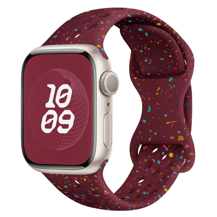 For Apple Watch Series 2 38mm Hole Style Butterfly Buckle Camouflage Silicone Watch Band(Wine Red) by buy2fix