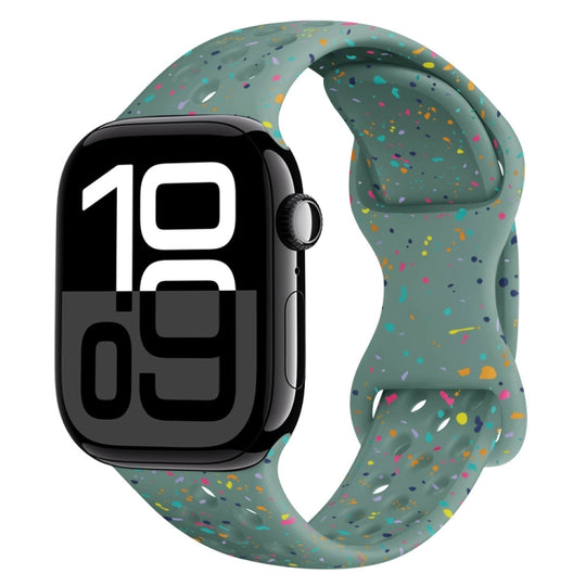 For Apple Watch Series 10 46mm Hole Style Butterfly Buckle Camouflage Silicone Watch Band(Pine Green)