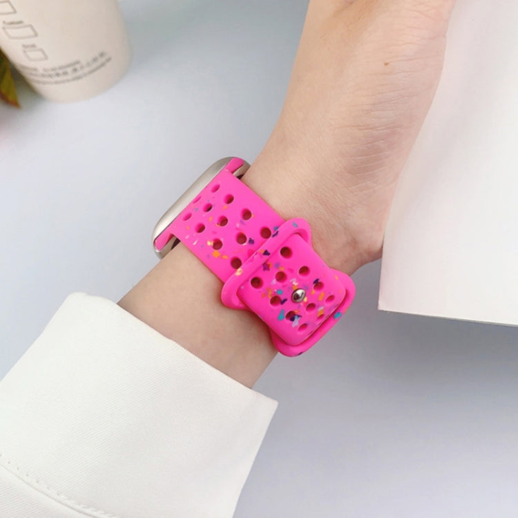 For Apple Watch Series 3 42mm Hole Style Butterfly Buckle Camouflage Silicone Watch Band(Pink) by buy2fix