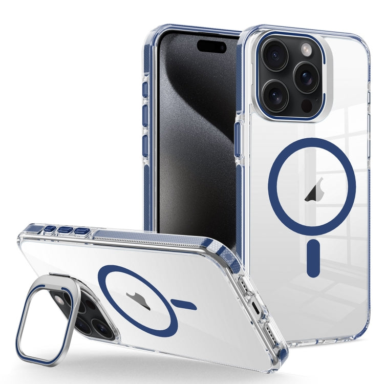 For iPhone 15 Pro Max J2 High Transparent MagSafe Magnetic Frame Holder Phone Case(Royal Blue) - iPhone 15 Pro Max Cases by buy2fix | Online Shopping UK | buy2fix