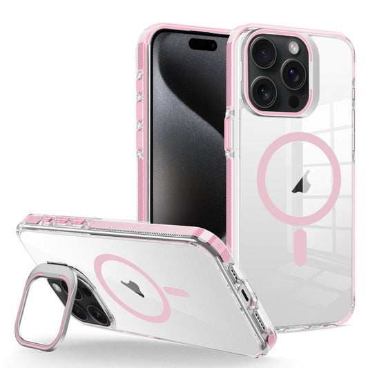 For iPhone 15 Pro Max J2 High Transparent MagSafe Magnetic Frame Holder Phone Case(Pink) - iPhone 15 Pro Max Cases by buy2fix | Online Shopping UK | buy2fix