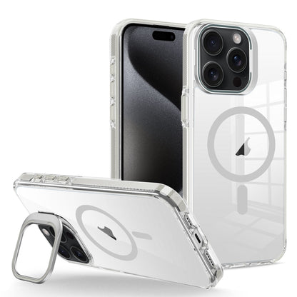 For iPhone 15 Pro Max J2 High Transparent MagSafe Magnetic Frame Holder Phone Case(Grey) - iPhone 15 Pro Max Cases by buy2fix | Online Shopping UK | buy2fix