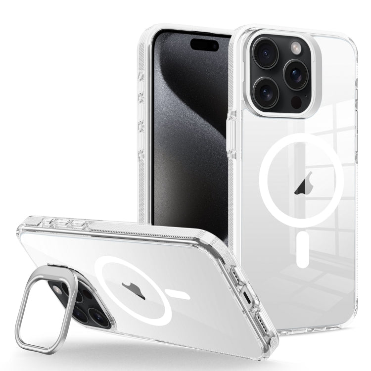 For iPhone 15 Pro Max J2 High Transparent MagSafe Magnetic Frame Holder Phone Case(White) - iPhone 15 Pro Max Cases by buy2fix | Online Shopping UK | buy2fix
