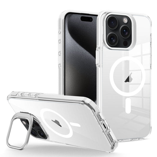For iPhone 15 Pro Max J2 High Transparent MagSafe Magnetic Frame Holder Phone Case(White) - iPhone 15 Pro Max Cases by buy2fix | Online Shopping UK | buy2fix