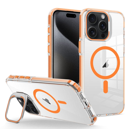 For iPhone 15 Pro Max J2 High Transparent MagSafe Magnetic Frame Holder Phone Case(Orange) - iPhone 15 Pro Max Cases by buy2fix | Online Shopping UK | buy2fix
