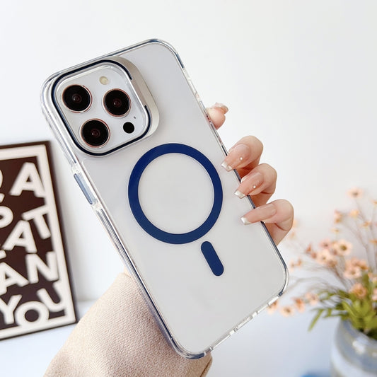 For iPhone 15 Pro J2 High Transparent MagSafe Magnetic Frame Holder Phone Case(Royal Blue) - iPhone 15 Pro Cases by buy2fix | Online Shopping UK | buy2fix