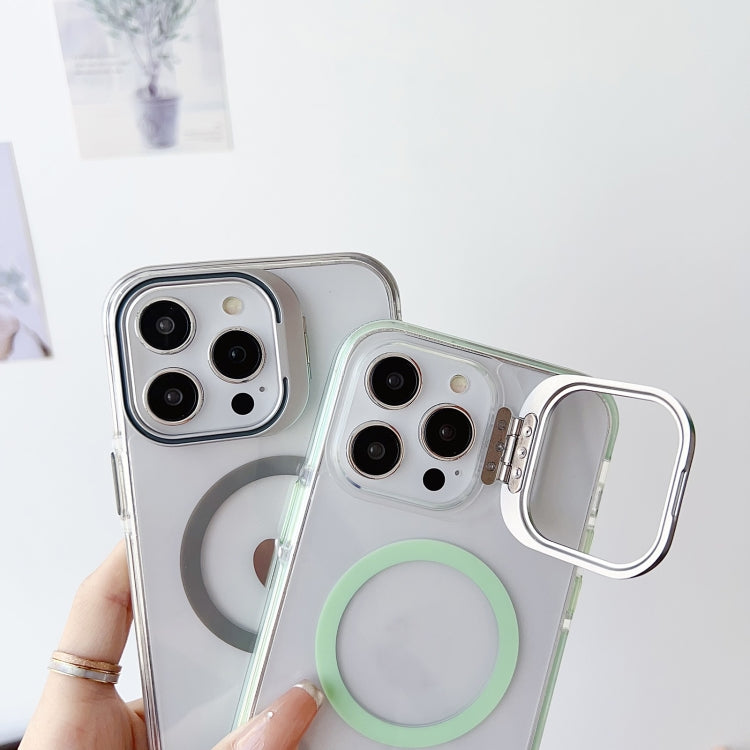 For iPhone 15 Pro J2 High Transparent MagSafe Magnetic Frame Holder Phone Case(Royal Blue) - iPhone 15 Pro Cases by buy2fix | Online Shopping UK | buy2fix