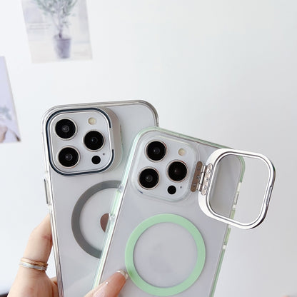 For iPhone 15 Pro J2 High Transparent MagSafe Magnetic Frame Holder Phone Case(Royal Blue) - iPhone 15 Pro Cases by buy2fix | Online Shopping UK | buy2fix