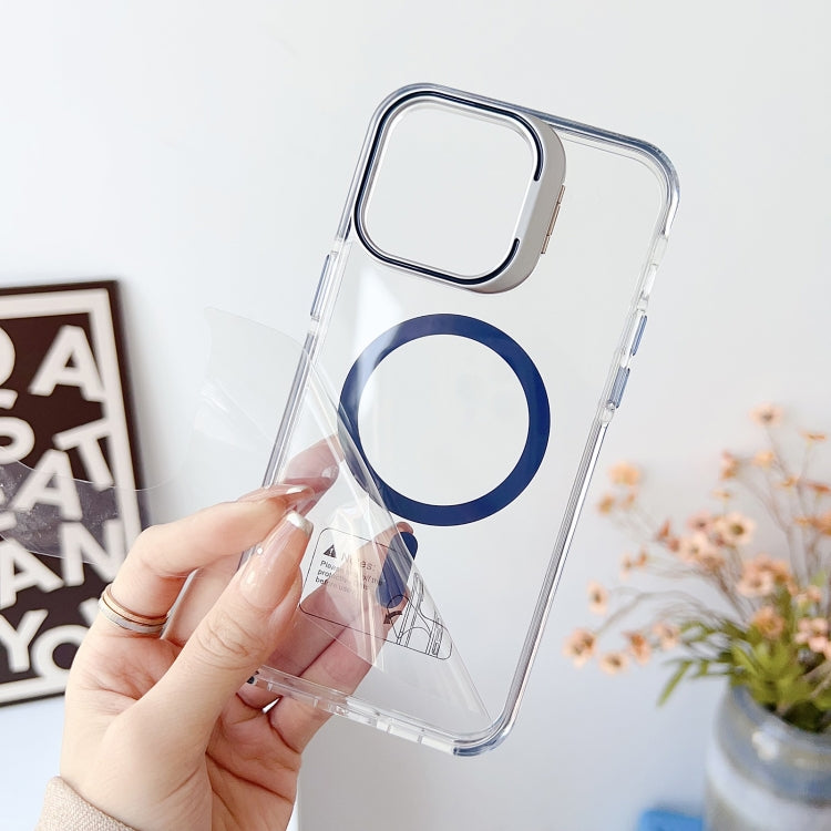 For iPhone 15 Pro J2 High Transparent MagSafe Magnetic Frame Holder Phone Case(Royal Blue) - iPhone 15 Pro Cases by buy2fix | Online Shopping UK | buy2fix