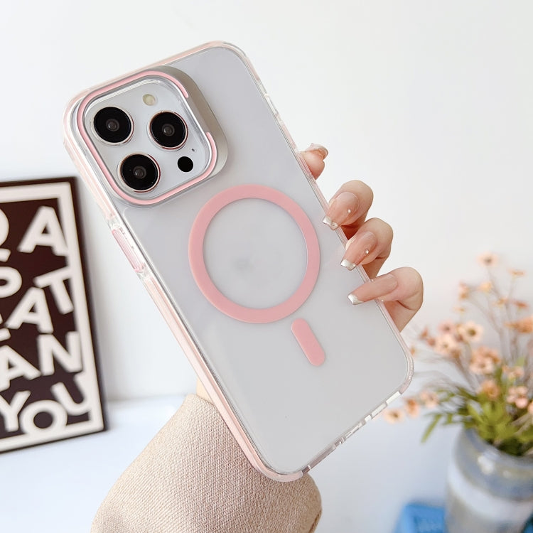For iPhone 15 Pro J2 High Transparent MagSafe Magnetic Frame Holder Phone Case(Pink) - iPhone 15 Pro Cases by buy2fix | Online Shopping UK | buy2fix