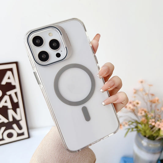 For iPhone 15 Pro J2 High Transparent MagSafe Magnetic Frame Holder Phone Case(Grey) - iPhone 15 Pro Cases by buy2fix | Online Shopping UK | buy2fix