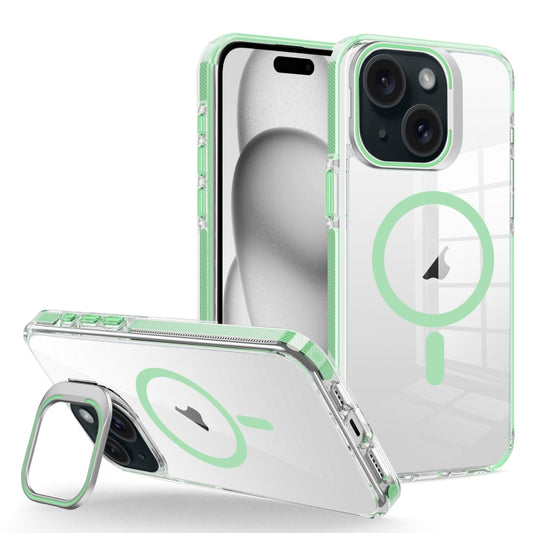 For iPhone 15 J2 High Transparent MagSafe Magnetic Frame Holder Phone Case(Matcha Green) - iPhone 15 Cases by buy2fix | Online Shopping UK | buy2fix