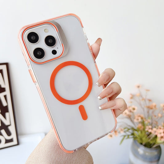 For iPhone 15 J2 High Transparent MagSafe Magnetic Frame Holder Phone Case(Orange) - iPhone 15 Cases by buy2fix | Online Shopping UK | buy2fix