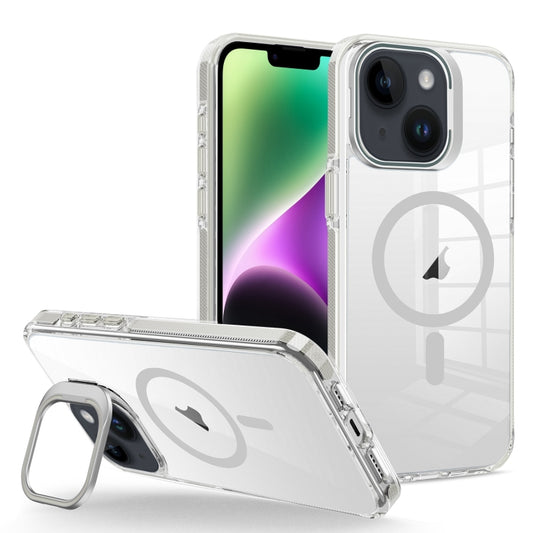 For iPhone 14 Plus J2 High Transparent MagSafe Magnetic Frame Holder Phone Case(Grey) - iPhone 14 Plus Cases by buy2fix | Online Shopping UK | buy2fix