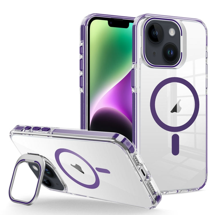 For iPhone 14/13 J2 High Transparent MagSafe Magnetic Frame Holder Phone Case(Dark Purple) - iPhone 14 Cases by buy2fix | Online Shopping UK | buy2fix
