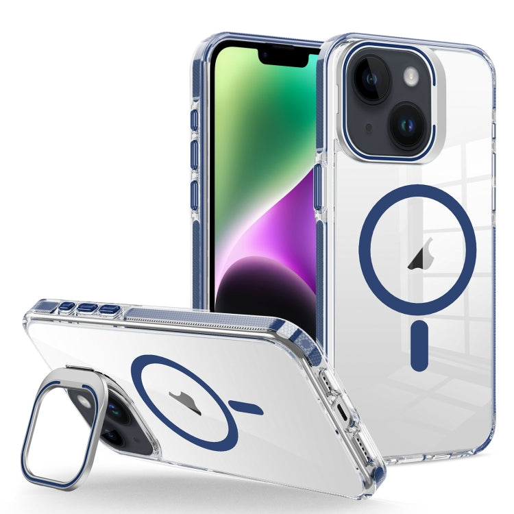 For iPhone 14/13 J2 High Transparent MagSafe Magnetic Frame Holder Phone Case(Royal Blue) - iPhone 14 Cases by buy2fix | Online Shopping UK | buy2fix