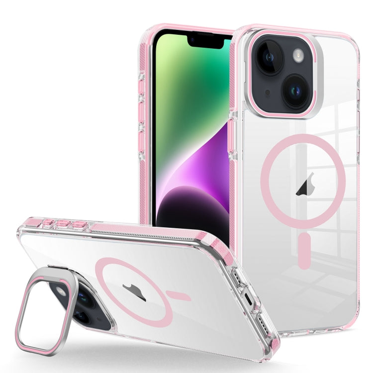For iPhone 14/13 J2 High Transparent MagSafe Magnetic Frame Holder Phone Case(Pink) - iPhone 14 Cases by buy2fix | Online Shopping UK | buy2fix