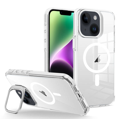 For iPhone 14/13 J2 High Transparent MagSafe Magnetic Frame Holder Phone Case(White) by buy2fix