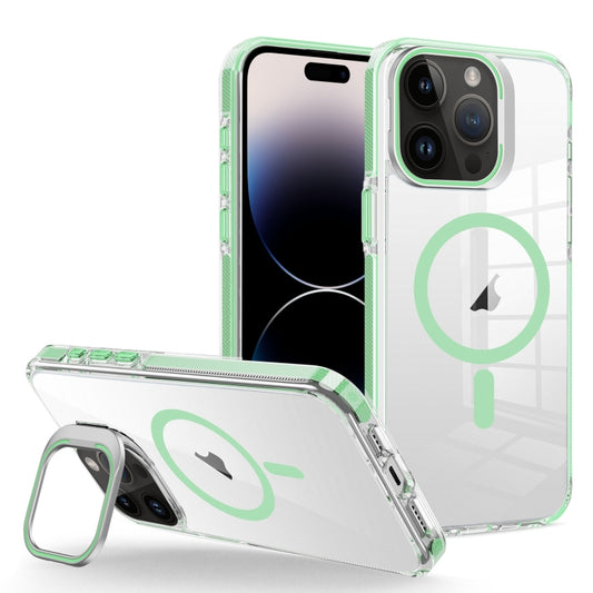 For iPhone 14 Pro Max J2 High Transparent MagSafe Magnetic Frame Holder Phone Case(Matcha Green) - iPhone 14 Pro Max Cases by buy2fix | Online Shopping UK | buy2fix