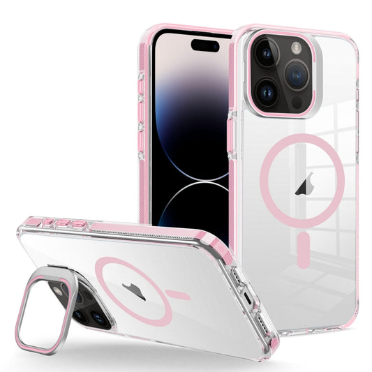 For iPhone 14 Pro Max J2 High Transparent MagSafe Magnetic Frame Holder Phone Case(Pink) - iPhone 14 Pro Max Cases by buy2fix | Online Shopping UK | buy2fix