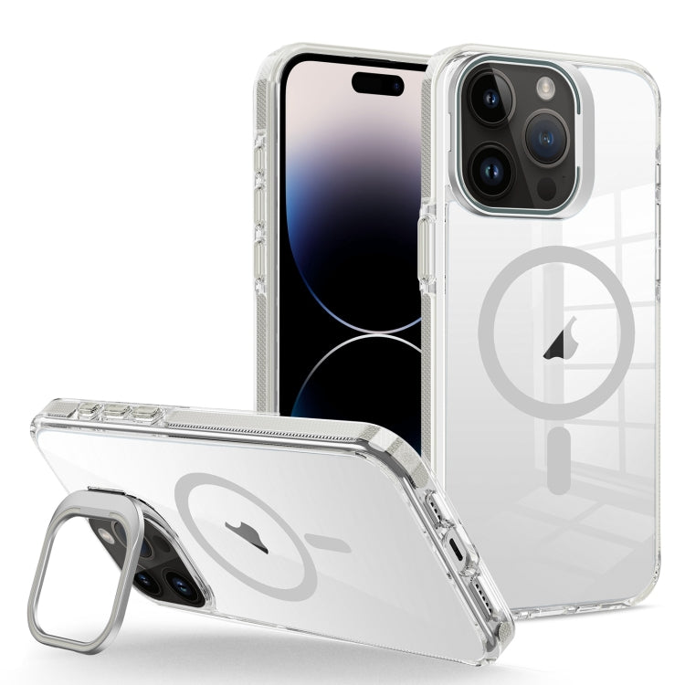 For iPhone 14 Pro Max J2 High Transparent MagSafe Magnetic Frame Holder Phone Case(Grey) - iPhone 14 Pro Max Cases by buy2fix | Online Shopping UK | buy2fix