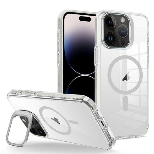 For iPhone 14 Pro Max J2 High Transparent MagSafe Magnetic Frame Holder Phone Case(Grey) - iPhone 14 Pro Max Cases by buy2fix | Online Shopping UK | buy2fix