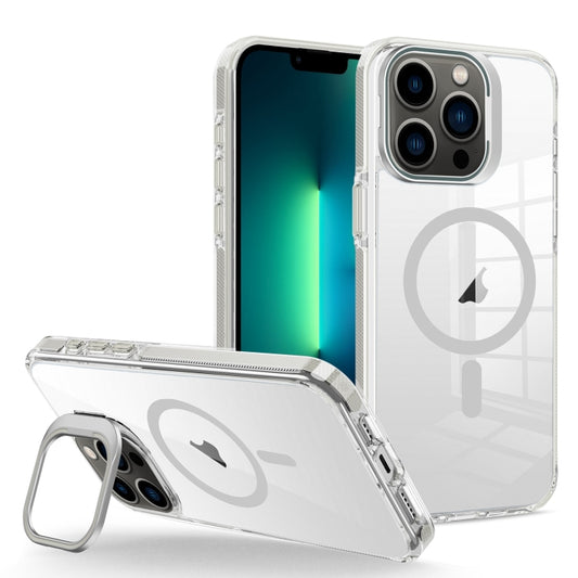 For iPhone 13 Pro Max J2 High Transparent MagSafe Magnetic Frame Holder Phone Case(Grey) - iPhone 13 Pro Max Cases by buy2fix | Online Shopping UK | buy2fix