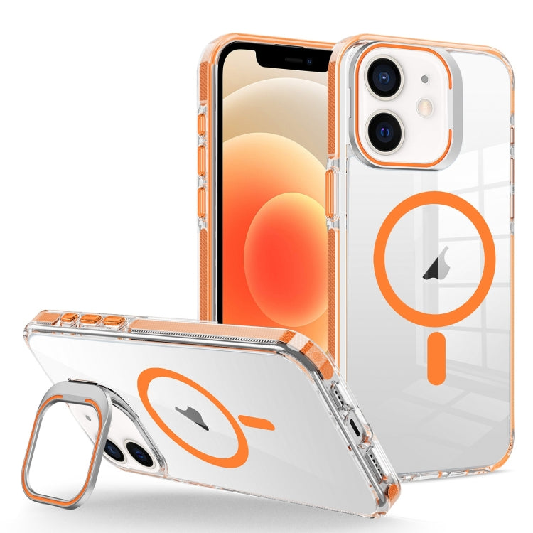 For iPhone 12/12 Pro J2 High Transparent MagSafe Magnetic Frame Holder Phone Case(Orange) by buy2fix