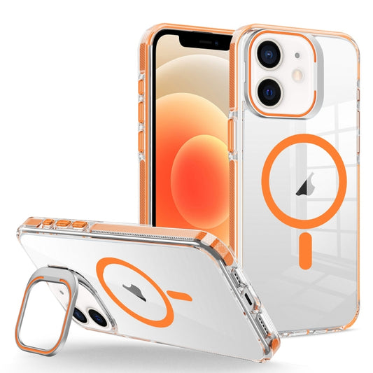 For iPhone 12/12 Pro J2 High Transparent MagSafe Magnetic Frame Holder Phone Case(Orange) by buy2fix