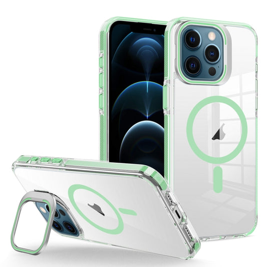 For iPhone 12 Pro Max J2 High Transparent MagSafe Magnetic Frame Holder Phone Case(Matcha Green) - iPhone 12 Pro Max Cases by buy2fix | Online Shopping UK | buy2fix