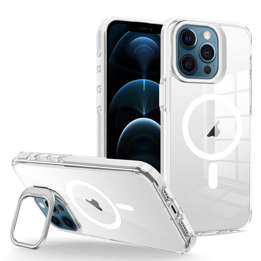For iPhone 12 Pro Max J2 High Transparent MagSafe Magnetic Frame Holder Phone Case(White) by buy2fix