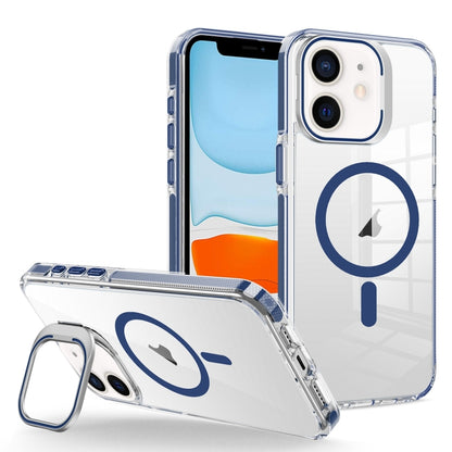 For iPhone 11 J2 High Transparent MagSafe Magnetic Frame Holder Phone Case(Royal Blue) - iPhone 11 Cases by buy2fix | Online Shopping UK | buy2fix