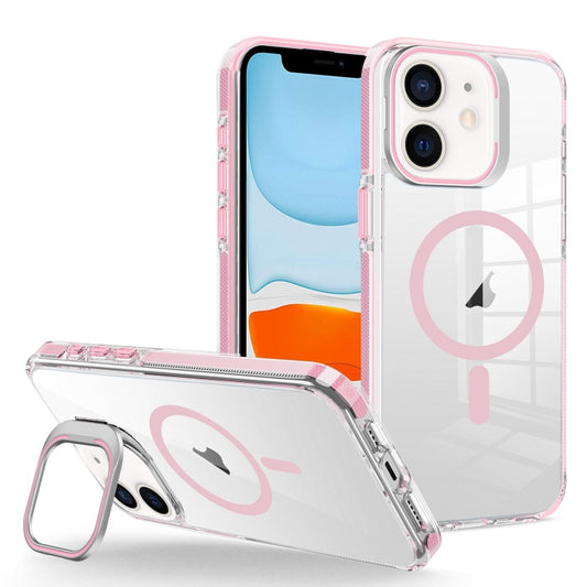 For iPhone 11 J2 High Transparent MagSafe Magnetic Frame Holder Phone Case(Pink) - iPhone 11 Cases by buy2fix | Online Shopping UK | buy2fix