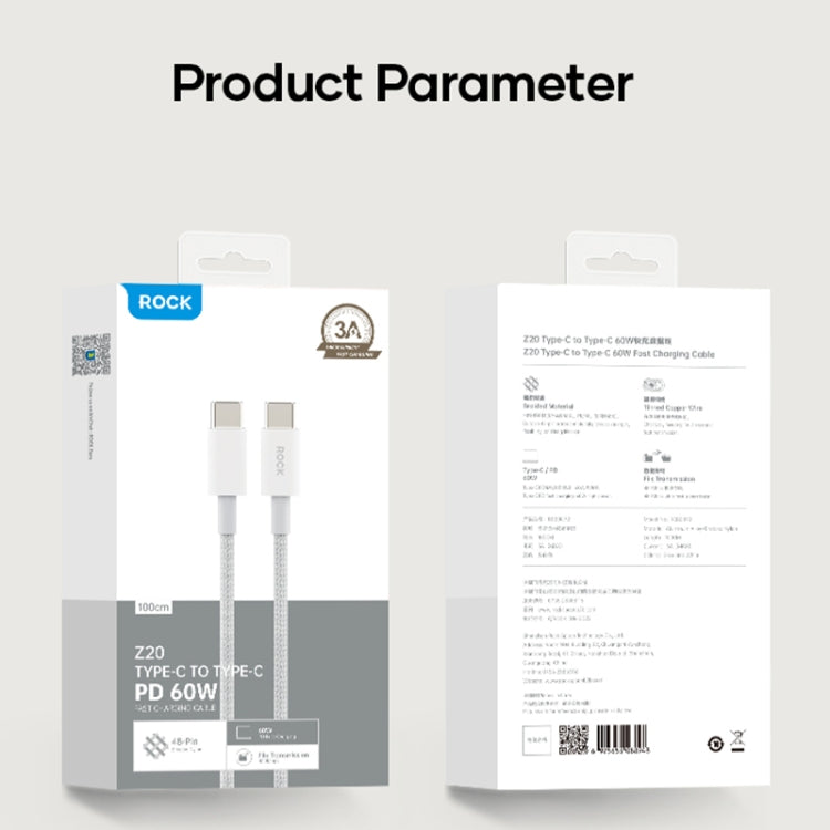 ROCK Z20 60W USB-C / Type-C to USB-C / Type-C Fast Charging Data Cable, Length:1m(Grey White) - USB-C & Type-C Cable by ROCK | Online Shopping UK | buy2fix