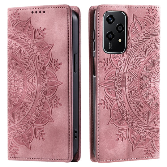 For Honor 200 Lite Global Totem Embossed Magnetic Leather Phone Case(Rose Gold)