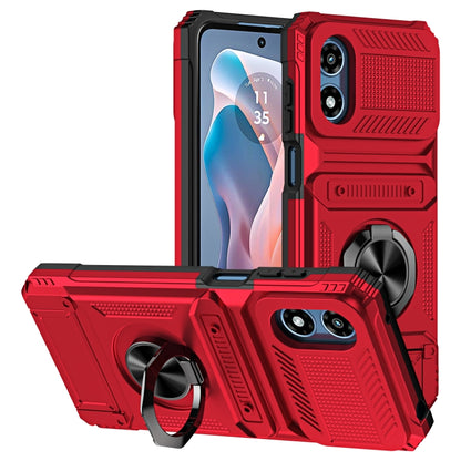 For Motorola Moto G Play 4G 2024 TPU+PC Shockproof Card Slot Phone Case with Metal Ring Holder(Red) by buy2fix