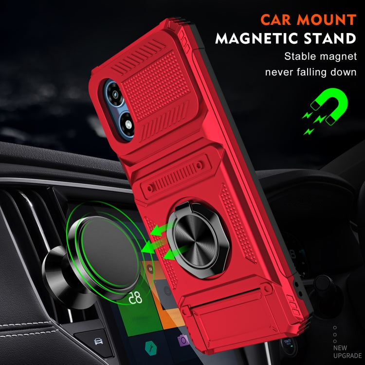 For Motorola Moto G Play 4G 2024 TPU+PC Shockproof Card Slot Phone Case with Metal Ring Holder(Red) by buy2fix