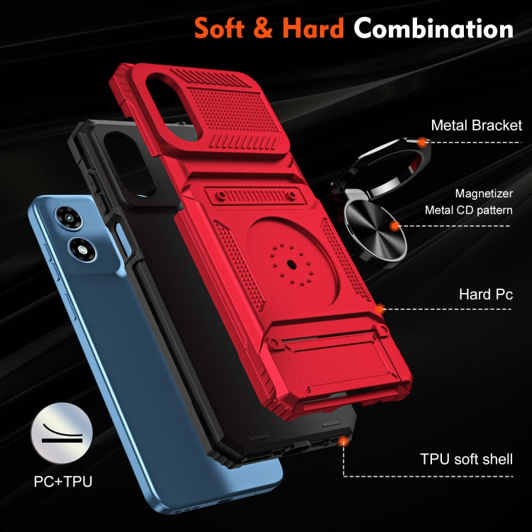 For Motorola Moto G Play 4G 2024 TPU+PC Shockproof Card Slot Phone Case with Metal Ring Holder(Red) by buy2fix