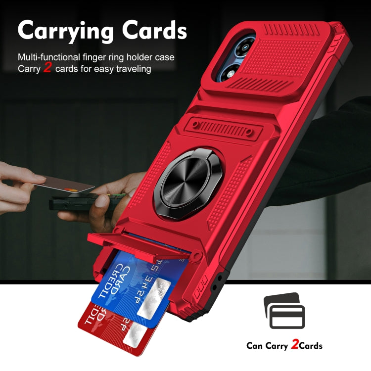 For Motorola Moto G Play 4G 2024 TPU+PC Shockproof Card Slot Phone Case with Metal Ring Holder(Red) by buy2fix