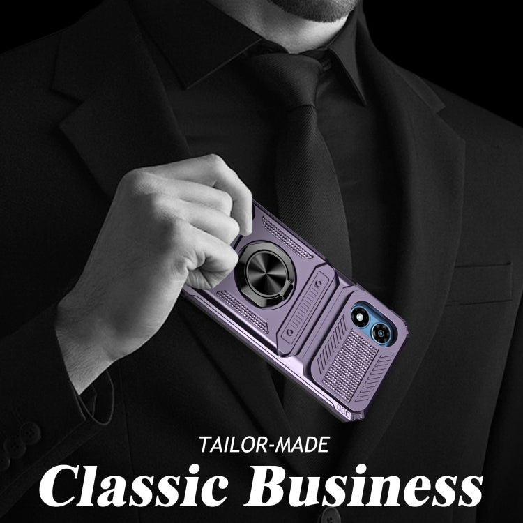 For Motorola Moto G Play 4G 2024 TPU+PC Shockproof Card Slot Phone Case with Metal Ring Holder(Purple) by buy2fix