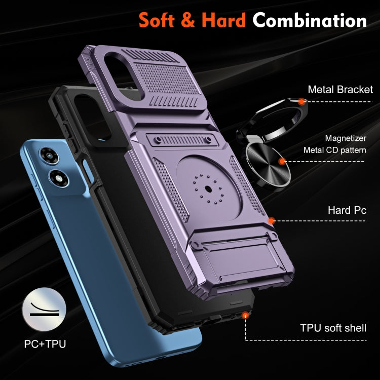 For Motorola Moto G Play 4G 2024 TPU+PC Shockproof Card Slot Phone Case with Metal Ring Holder(Purple) by buy2fix