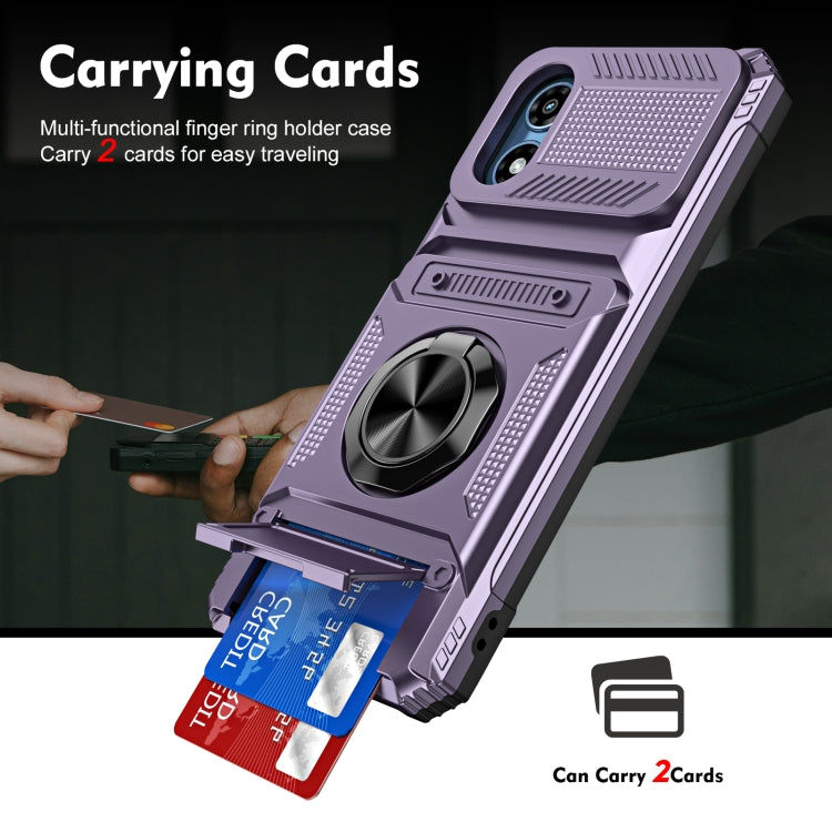 For Motorola Moto G Play 4G 2024 TPU+PC Shockproof Card Slot Phone Case with Metal Ring Holder(Purple) by buy2fix